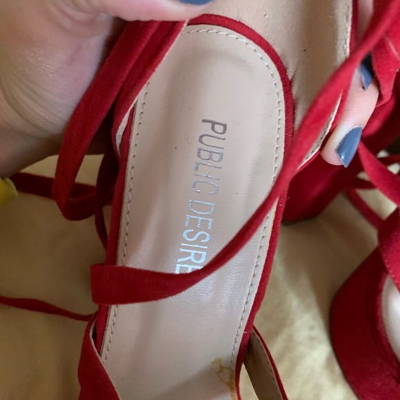 Red Strap up Chunky Heels - Picture 4 of 5